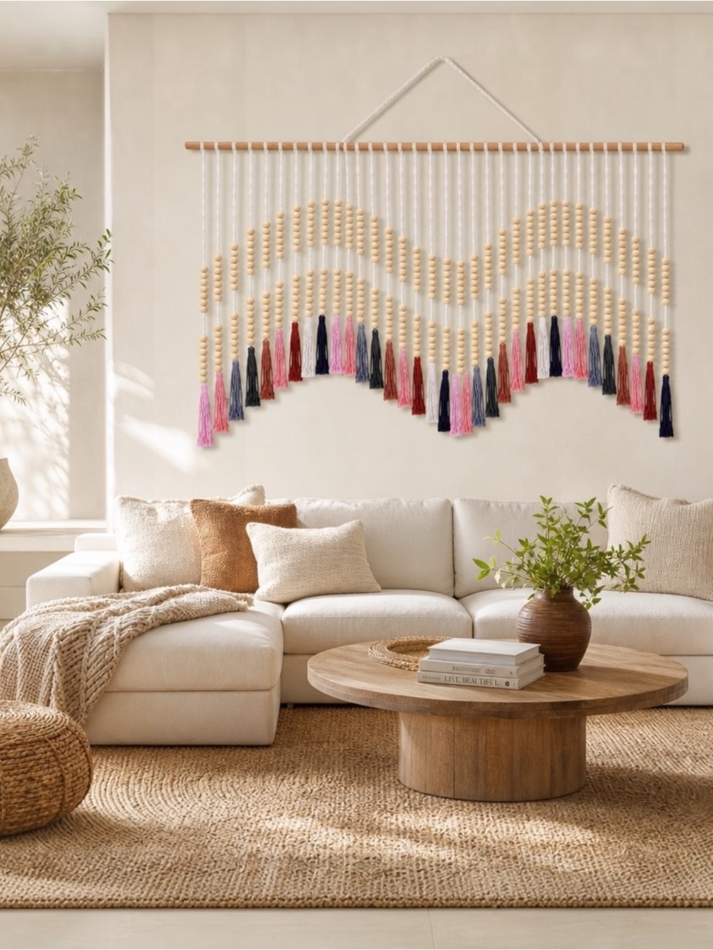 NEW Anthropologie XL  Colorful Tapestry Beaded Tassel Macrame Wall Hanging 70x35